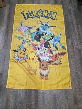 NEW Unused 3'x5' POKEMON Banner Pokemon Flag Birthday Party Bed Room Basement
